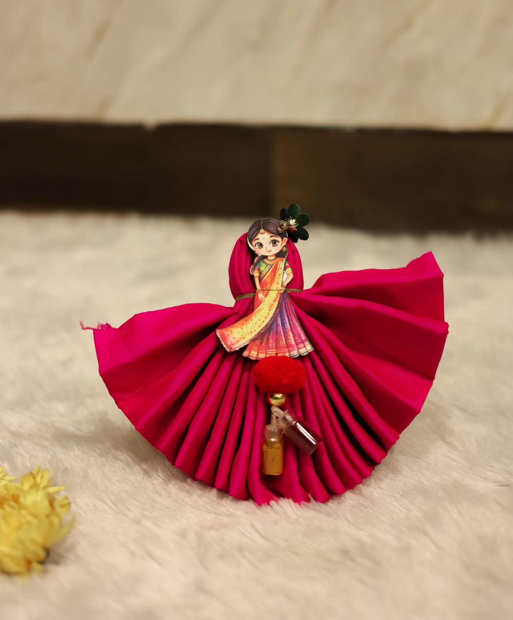 Silk cotton blouse bit with Girl haldi kumkum