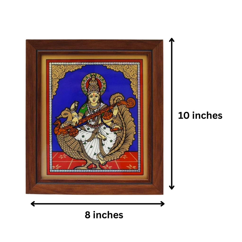 Tanjore Style reverse glass painting- Saraswathi