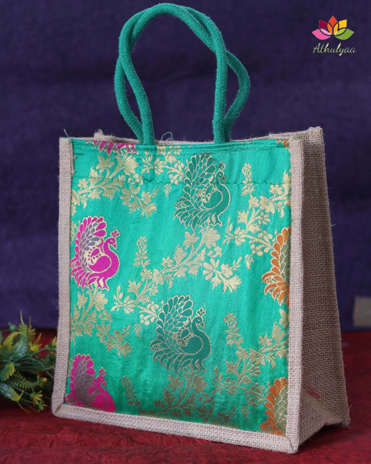 Jute With Full Brocade Bag