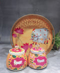 Pichwai metal tray with 2 Jars