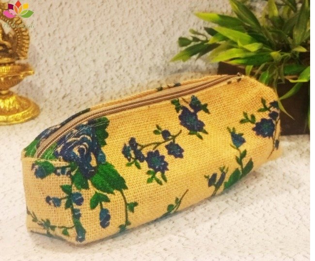 Jute printed pencil pouch