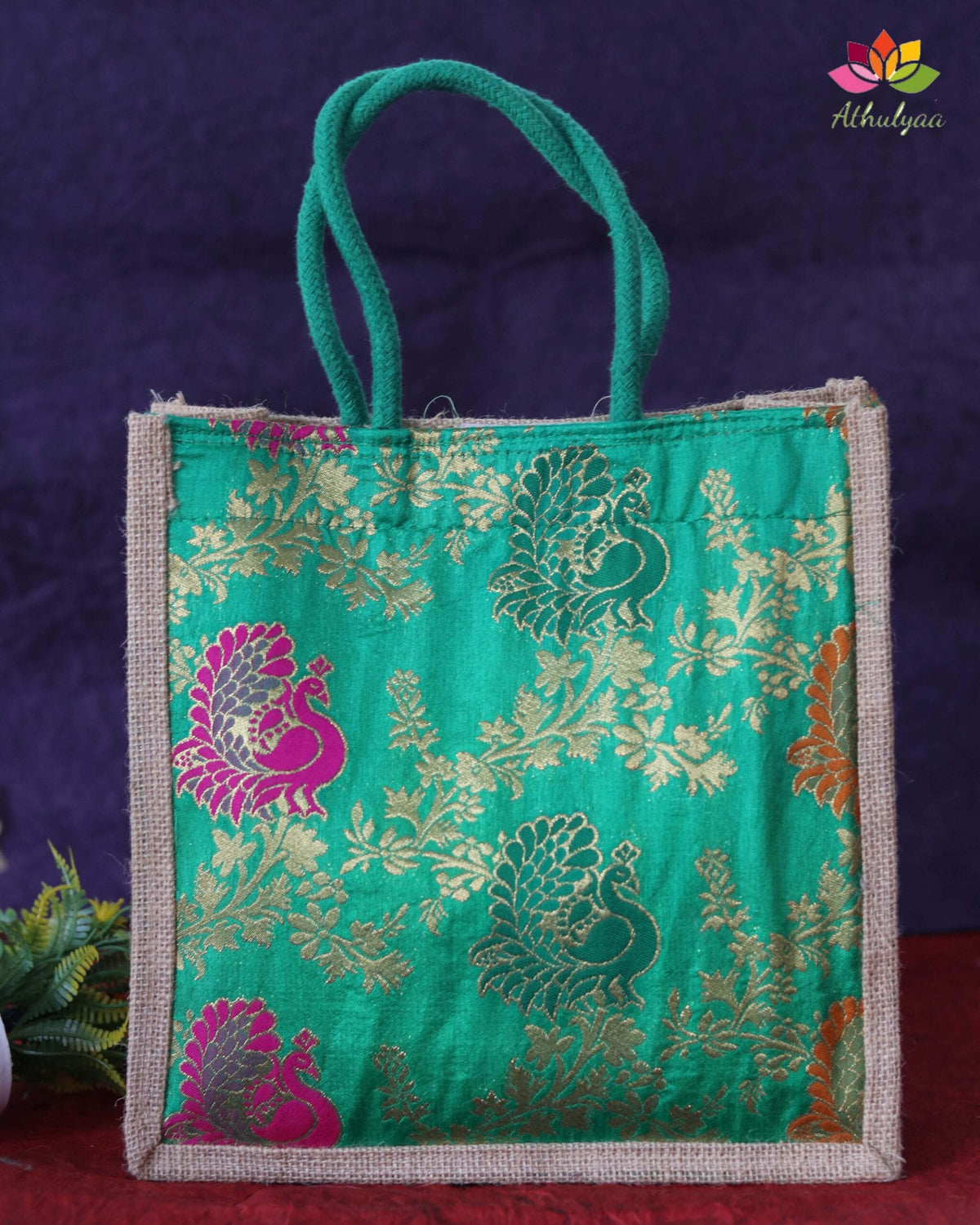 Jute With Full Brocade Bag