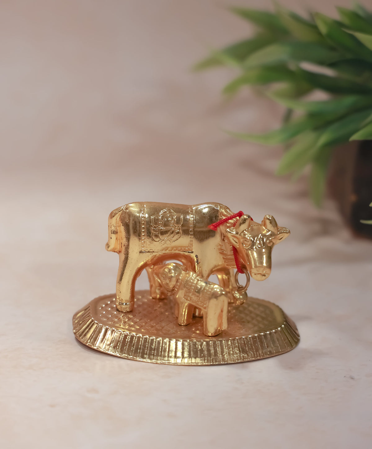 Kamadhenu Cow and calf-Gold finish