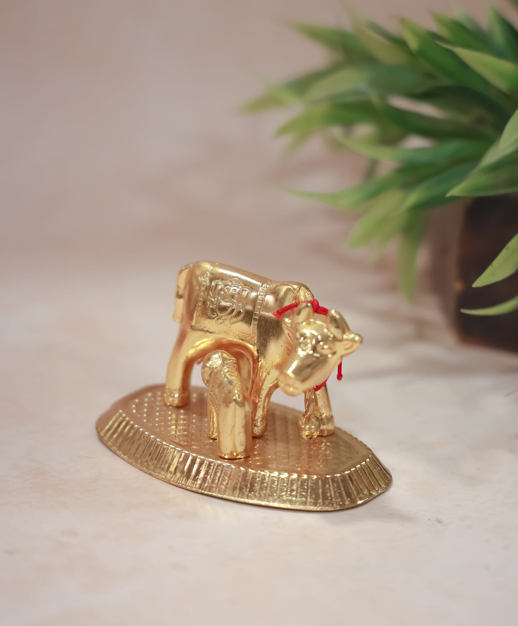 Kamadhenu Cow and calf-Gold finish