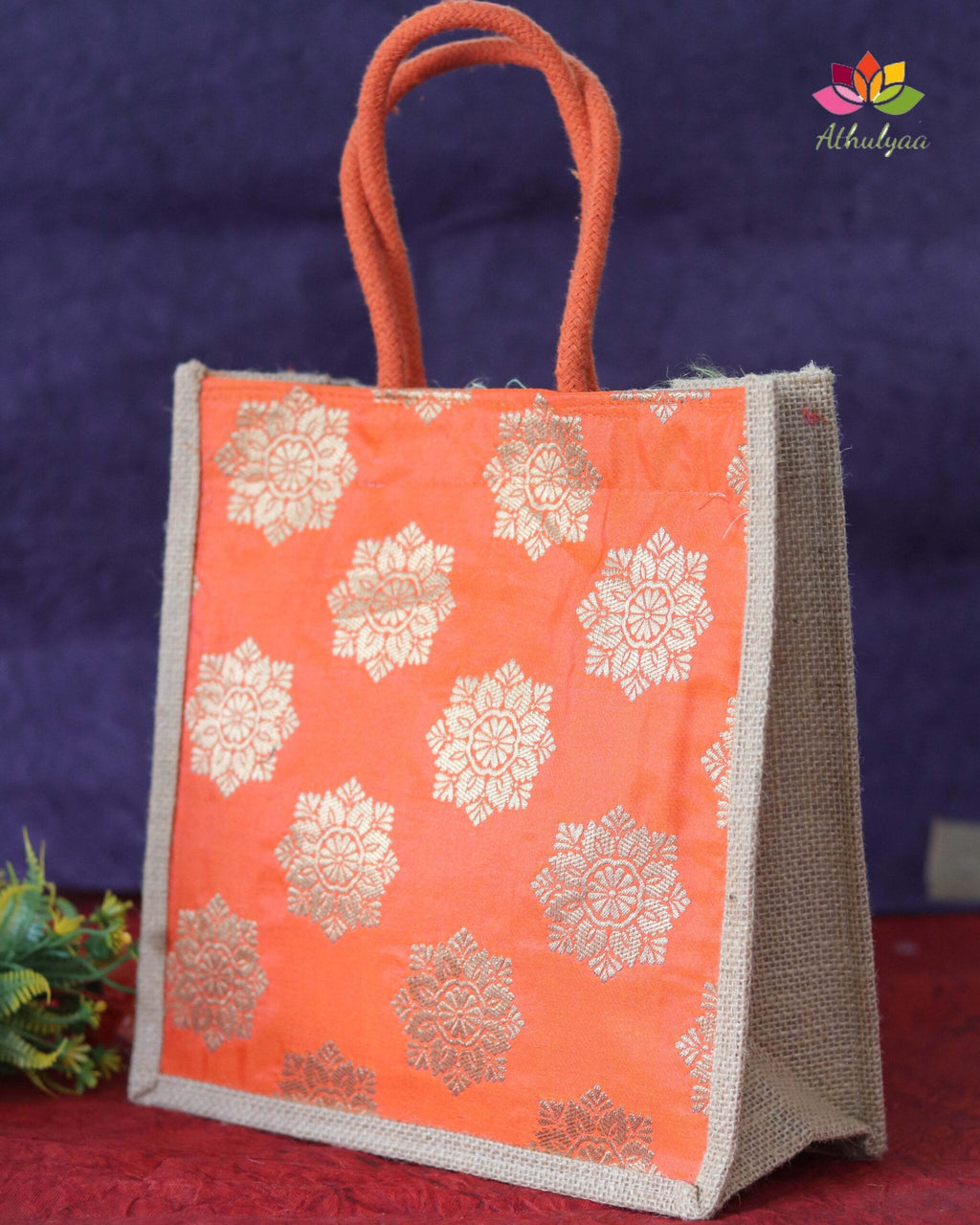 Jute With Full Brocade Bag