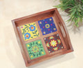 Handcrafted Wooden Four ceramic Tiles Tray