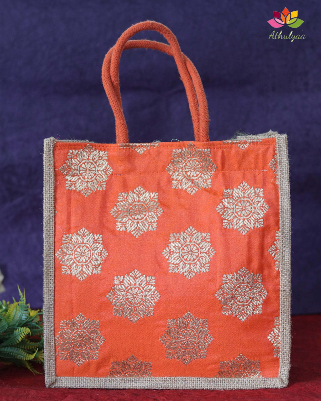 Jute With Full Brocade Bag