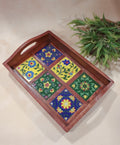 Handcrafted Wooden Six ceramic Tiles Tray