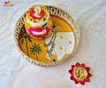 German silver pichwai metal tray with matching Jar and diya