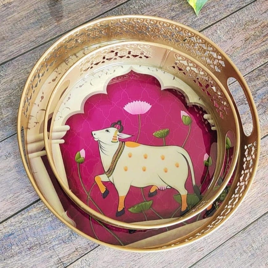 Pichwai Round Metal Tray - 8 inches