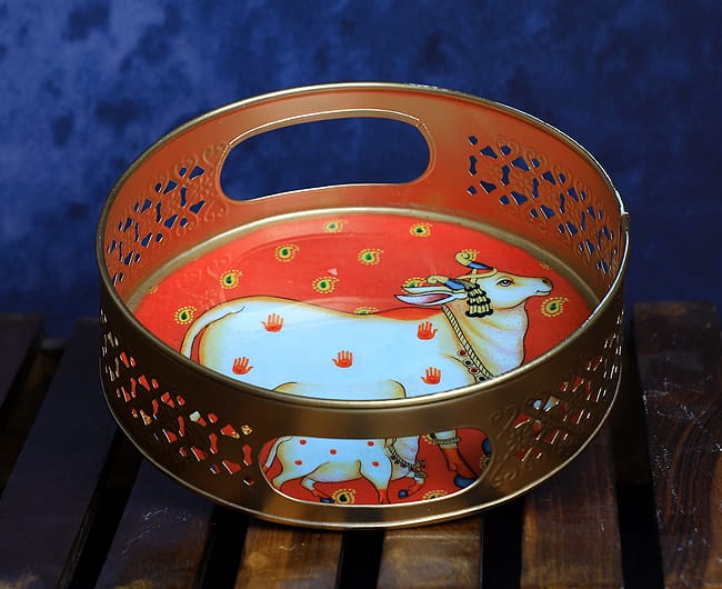 Pichwai Round Metal Tray - 8 inches