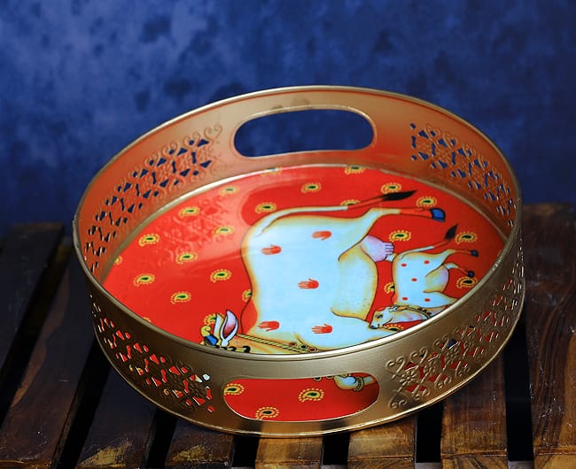 Pichwai Round Metal Tray - 8 inches