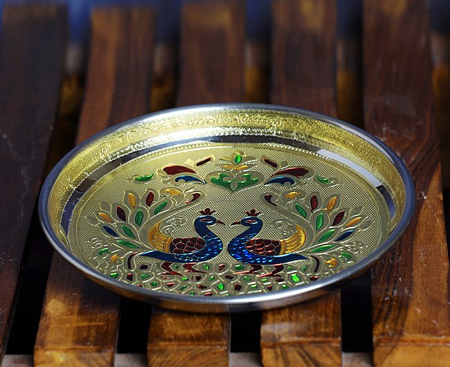 Meenakari Twin Peacock Plate - 7 Inches