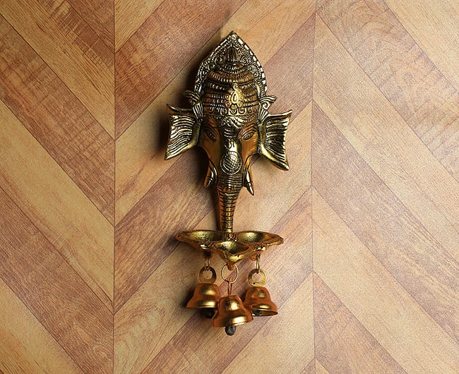 Brass Ganesha Deepak with Bell Wall Hanging