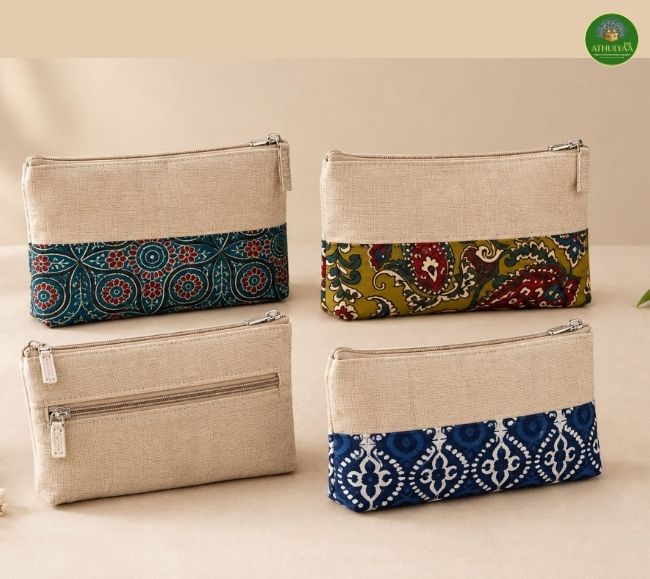 Jute Purse with Denim Print