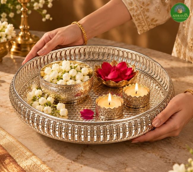 German Silver Pooja Tray - 12 Inch