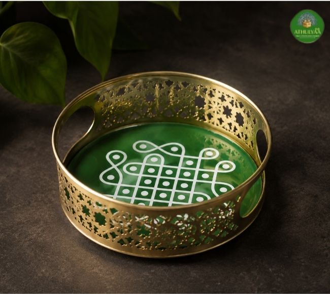 Mini Kolam Design Metal Tray - 4 Inch