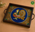 Tanjore Reverse glass painted tray - Peacock