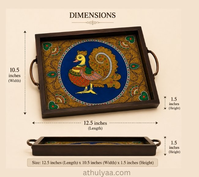 Tanjore Reverse glass painted tray - Peacock