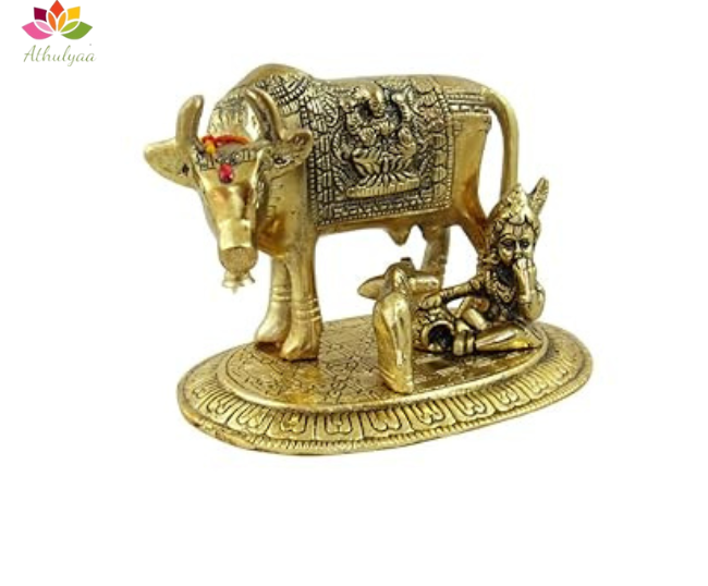 White Metal Gold Cow & Calf