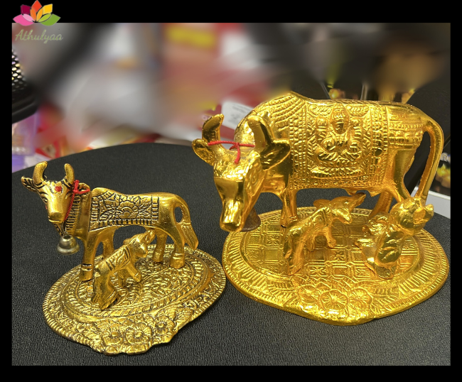 White Metal Gold Cow & Calf