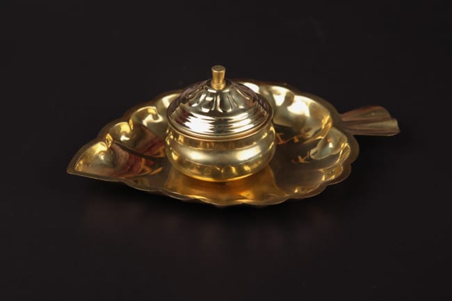 Brass Leaf Kumkum Box