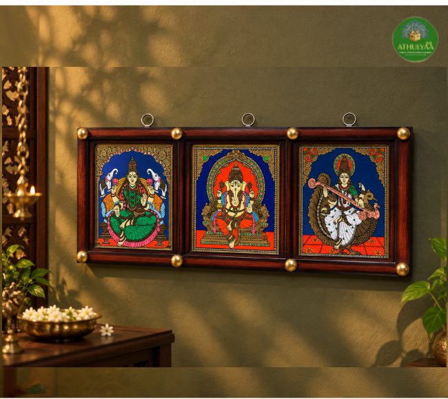 3in1 God -Reverse Glass Tanjore Painting