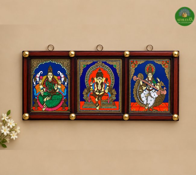3in1 God -Reverse Glass Tanjore Painting