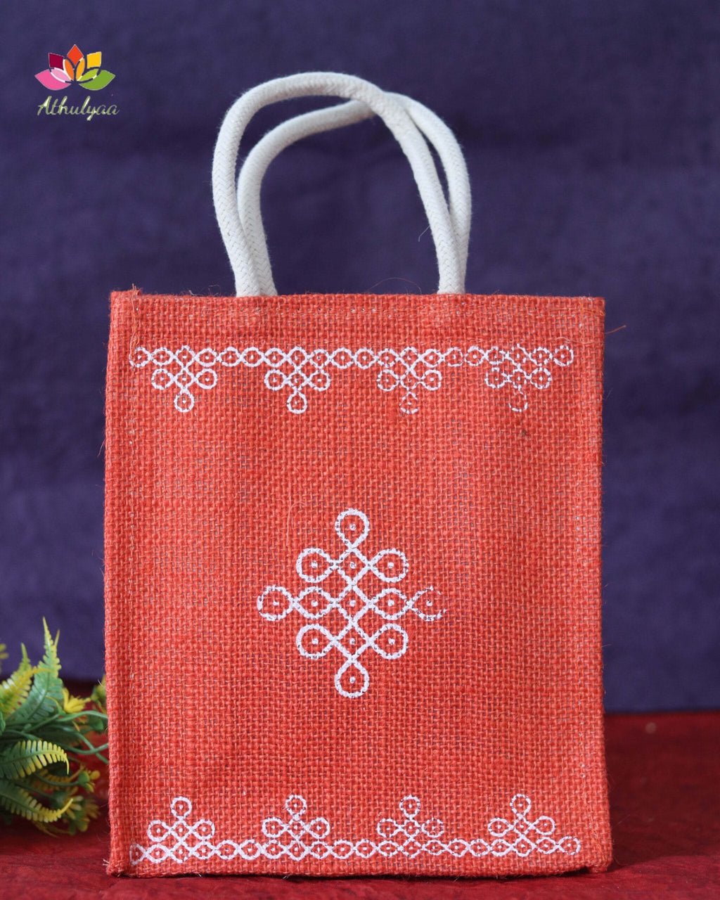Jute bags with kolam print