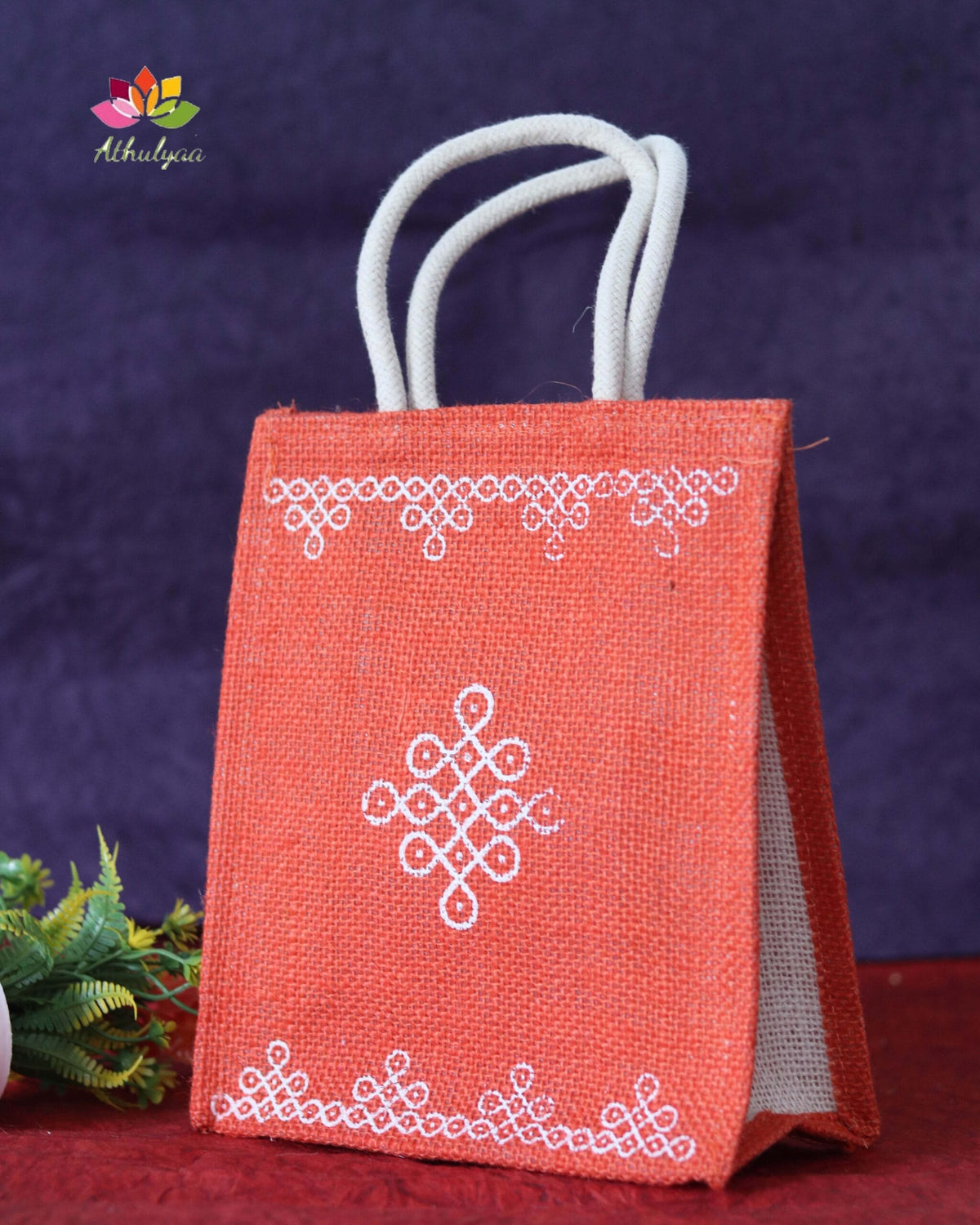Jute bags with kolam print