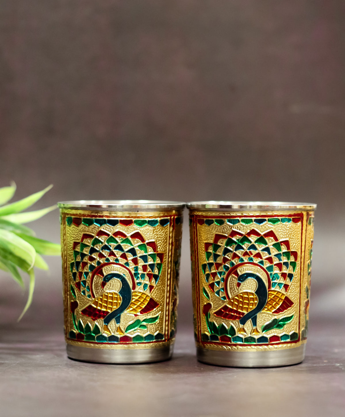 Meenakari 2 Glass Tray Set