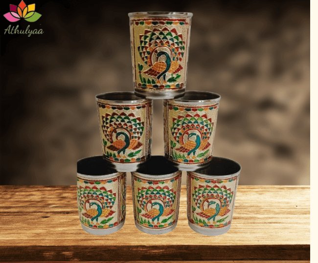 Meenakari Glass with peacock Print in Gift box