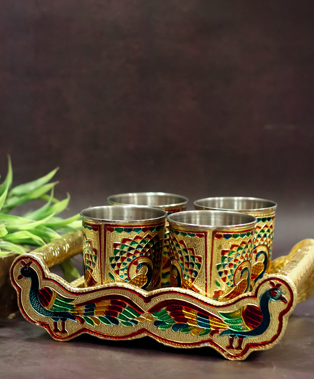 Meenakari 4 Glass Tray Set