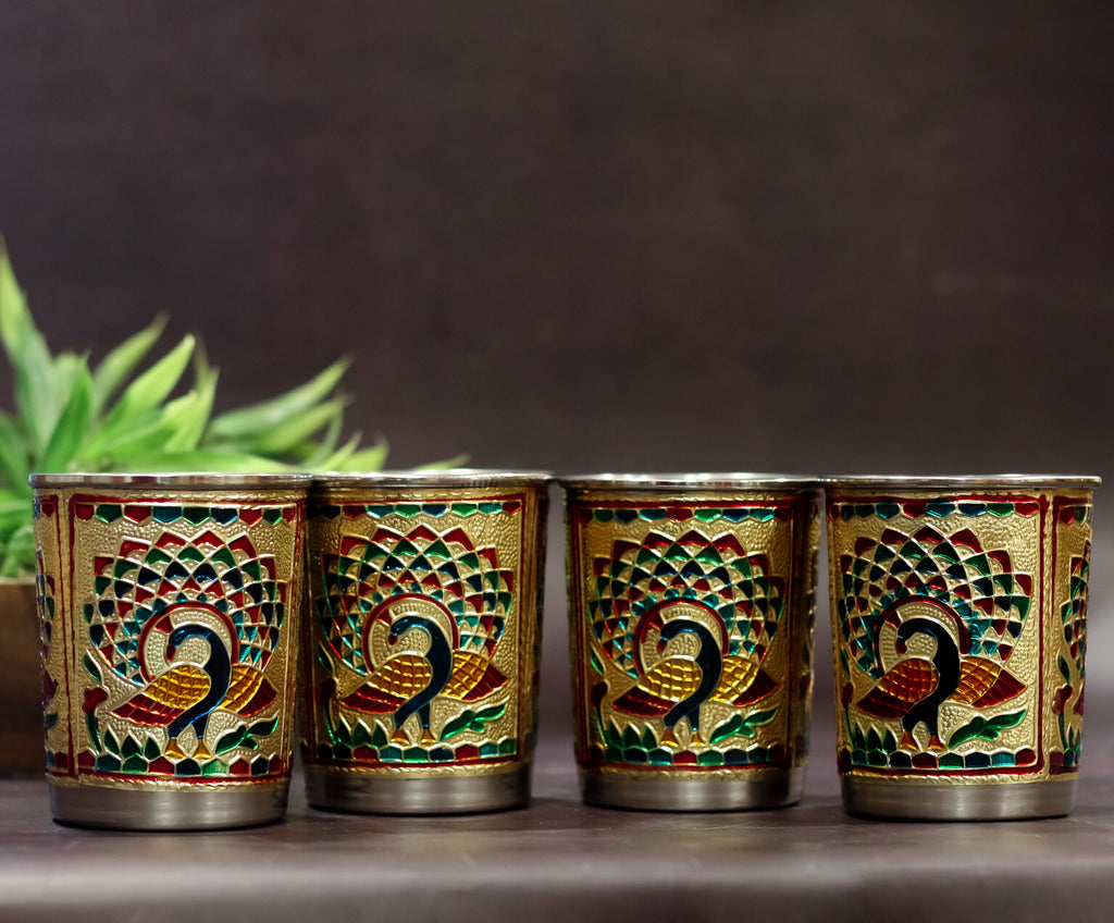 Meenakari 4 Glass Tray Set