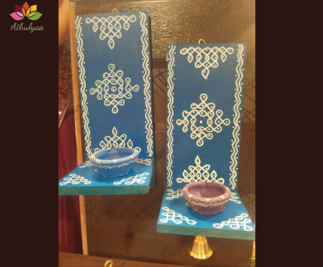 Wooden Diya Holder with bell