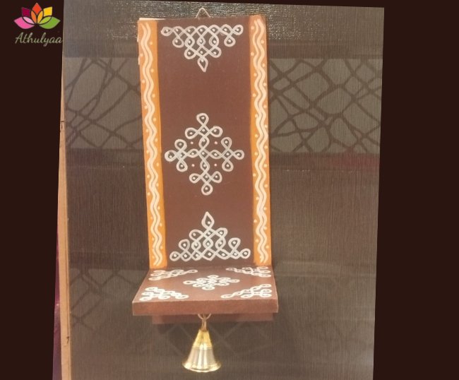 Wooden Diya Holder with bell