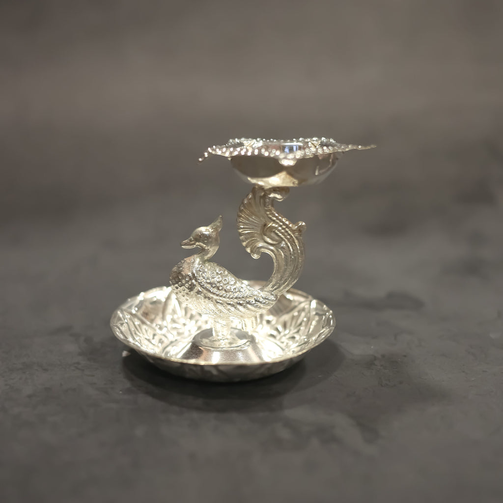 German Silver Peacock Diya with base