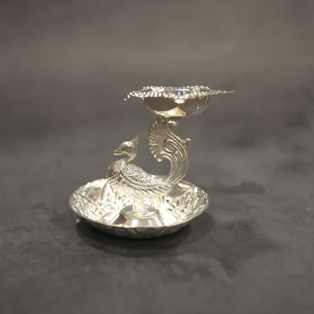 German Silver Peacock Diya with base