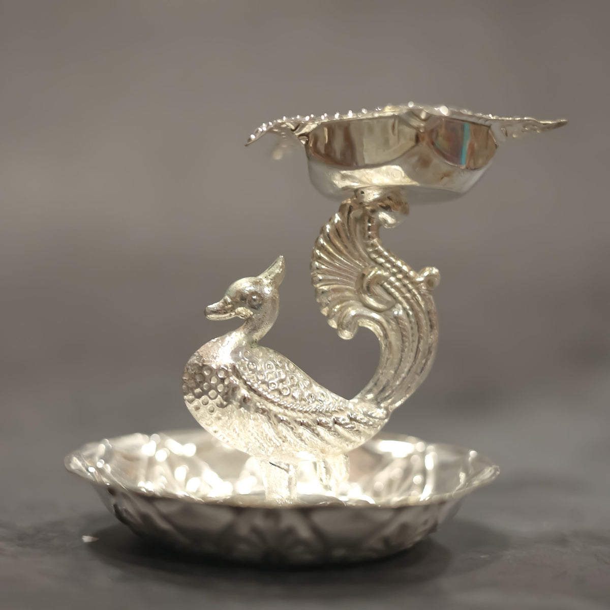 German Silver Peacock Diya with base