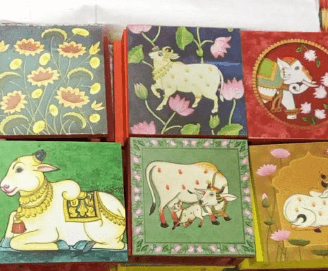 Divine Chowki manai with Pichwai print