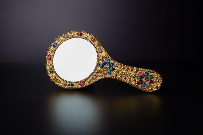 Gold Lac work Hand Mirror
