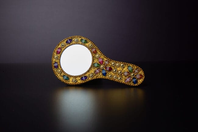 Gold Lac work Hand Mirror