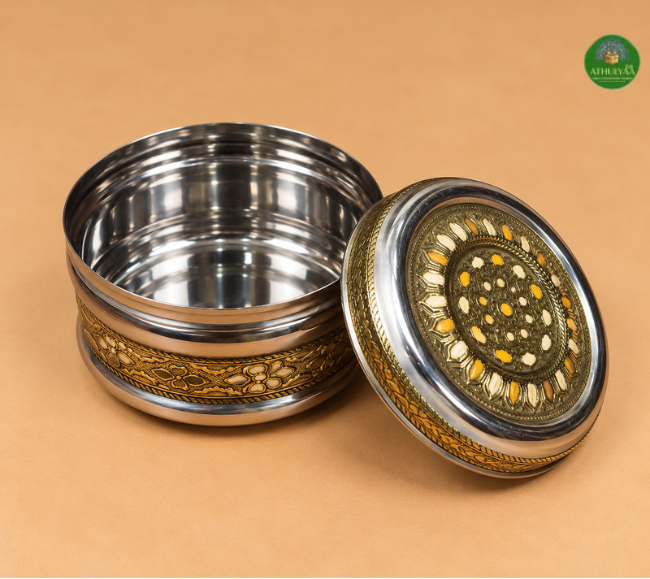 Antique Gold Meenakari Steel Box