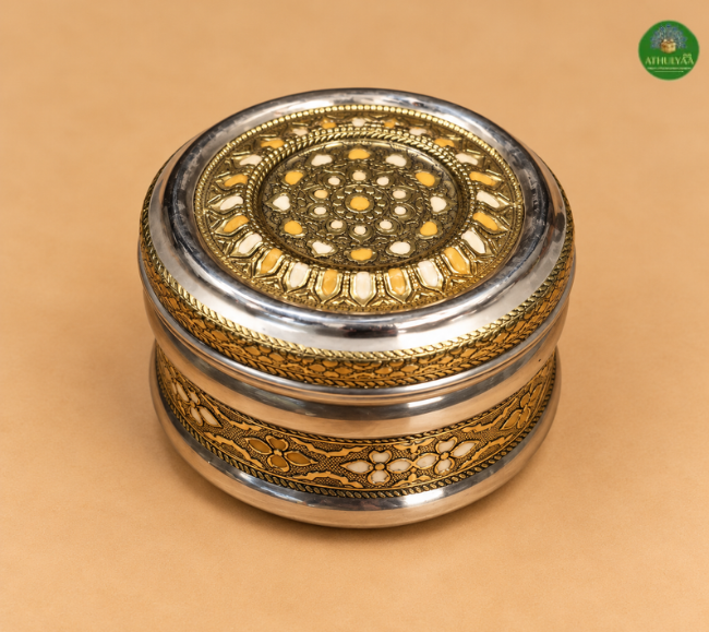 Antique Gold Meenakari Steel Box