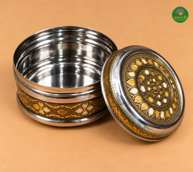 Antique Gold Meenakari Steel Box