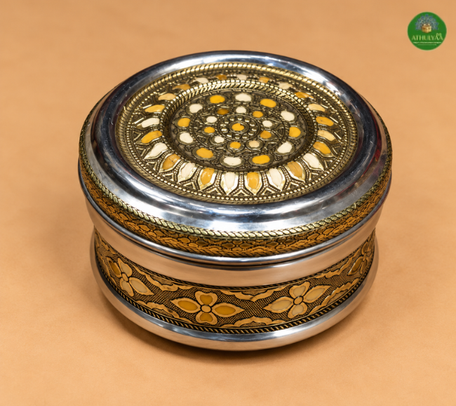 Antique Gold Meenakari Steel Box