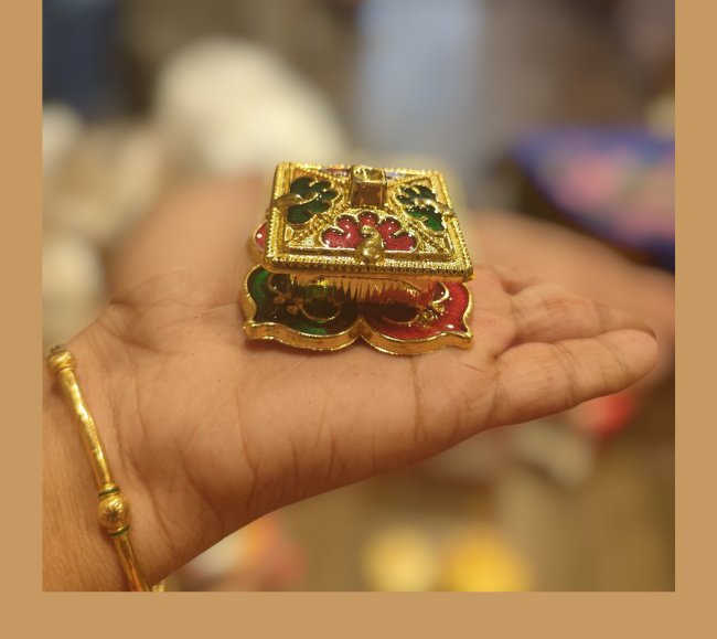 Meenakari work square Fibre Kumkum box