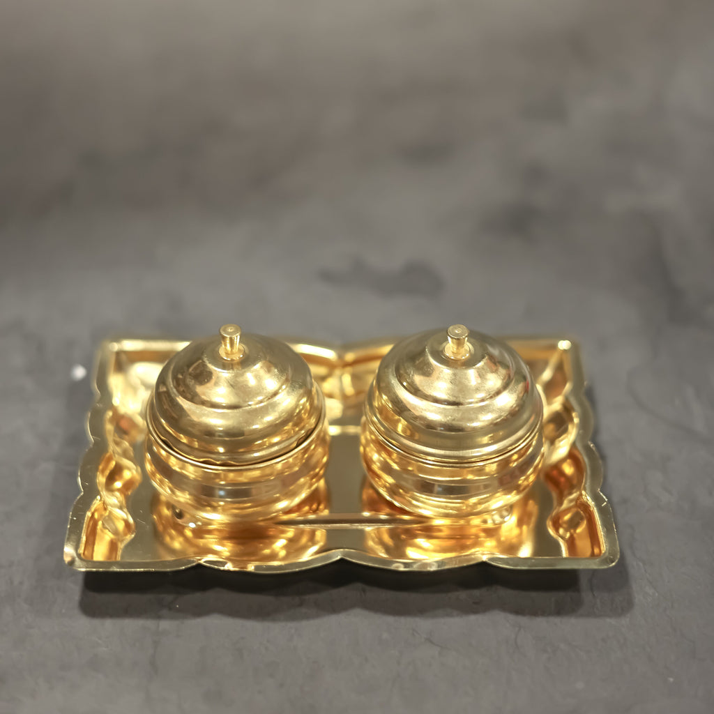 Brass Twin Haldi kumkum Platter