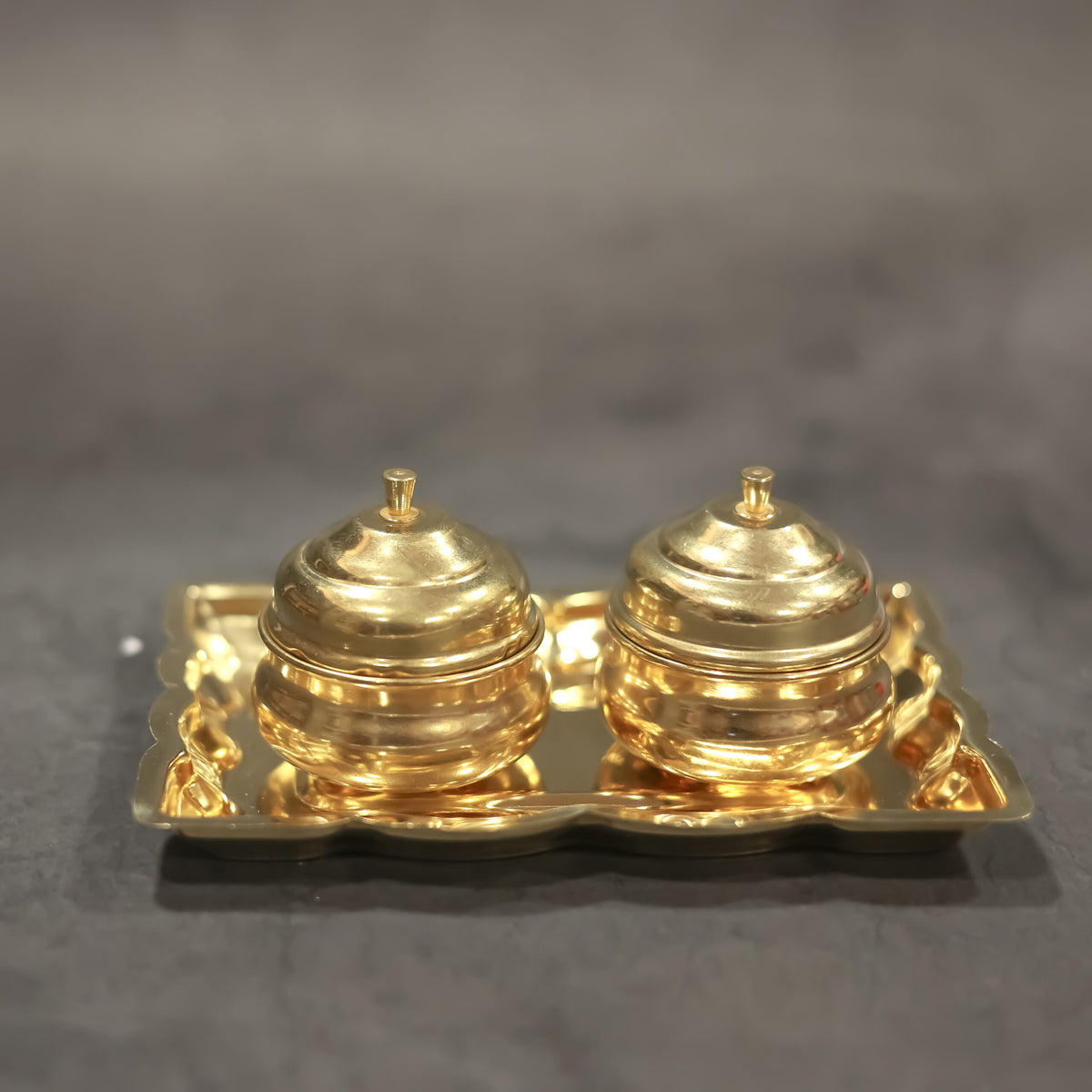 Brass Twin Haldi kumkum Platter