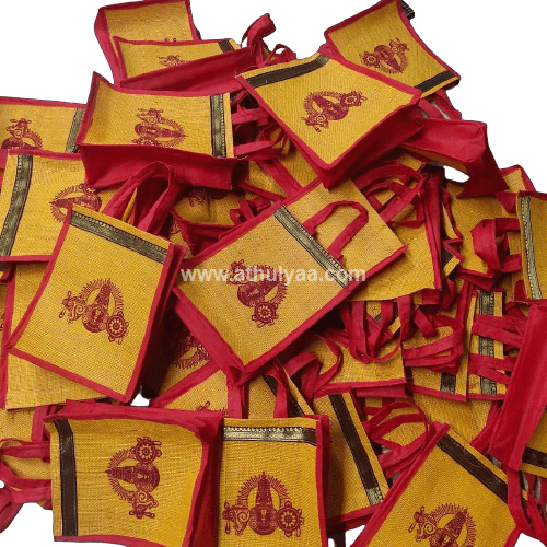 Mini Jute Bag with Zari Balaji Print